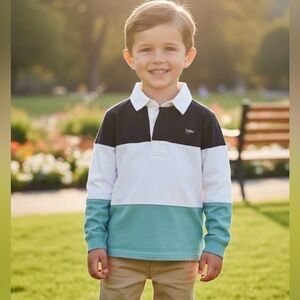 Janie and Jack Boys Colorblock Long Sleeve Rugby Polo Shirt - Size 4T
